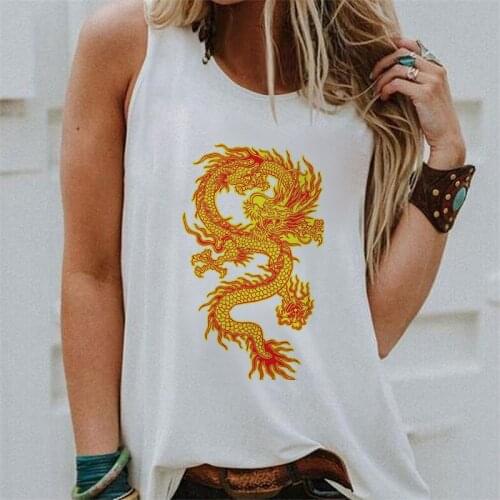 Cotton Dragon Print Pattern Tank Tops Sleeveless Crop Tops Clothing New Summer 2021 White Casual Fashion Women Streetwear S-XXL