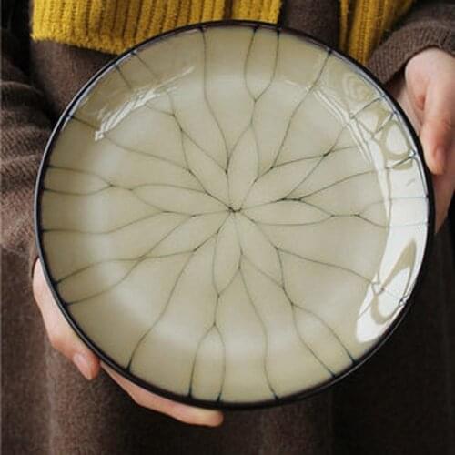 Creative Japanese-style kiln glazed tableware hand-painted flowers Western food plate steak plate salad plate flat plate dessert