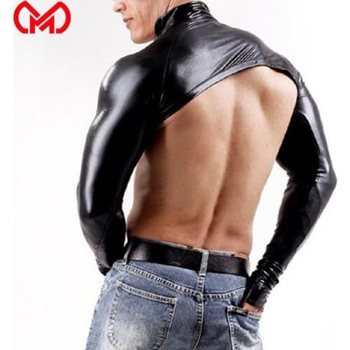 MEISE Latex Shiny Faux Leather Bodysuit Sexy Long Sleeve DJ Club Wear Punk Sexy Thank Top PU Stage Wear Gay Wear Plus Size F53