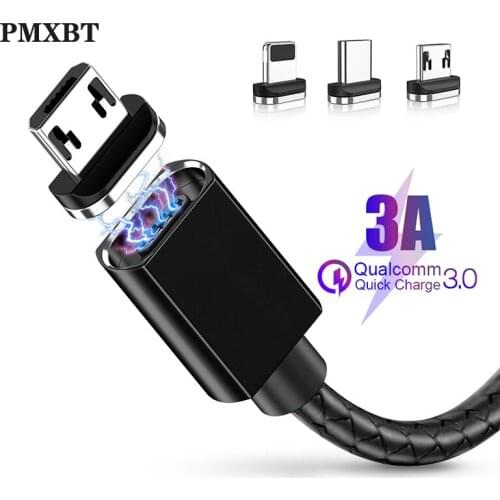 Magnetic Micro USB Cable LED 3A Fast Charging USB Type C For iPhone Samsung Xiaomi Mobile Phone Magnet Charger Adapter Cord Wire