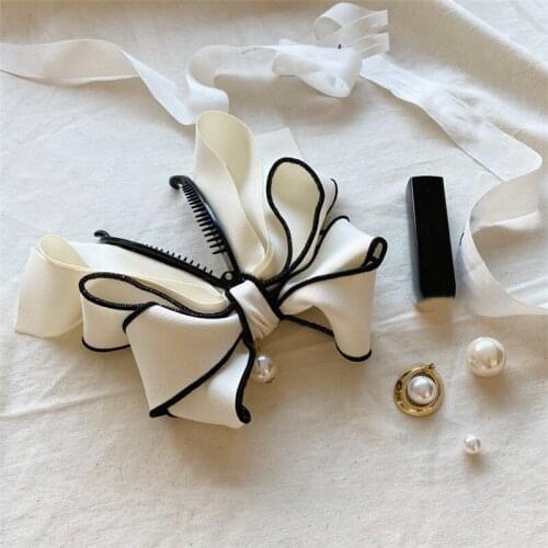 Fashion 2021 New Korea Style Sweet Hairpin Cute Ribbon Bow Imitation Pearl Banana Hair Clip Women Fashion Hair Accessories