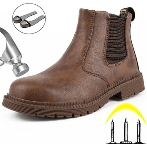 Waterproof Work Safety Boots Indestructible Work Shoes Steel Toe Industrial Shoes Chelsea Boots Puncture-Proof Safety Shoes Boot
