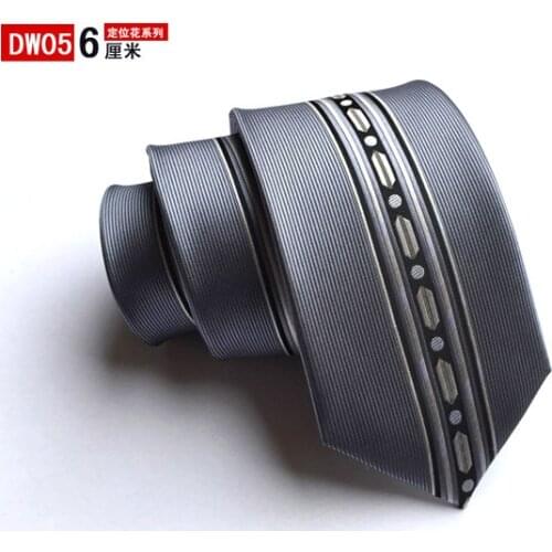 6cm Men Skinny Ties Unique Panel Symmetric Necktie Gray with Stripe in Middle