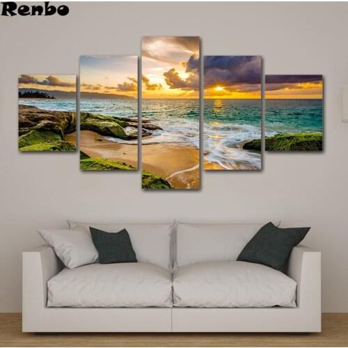 5 Pieces DIY Diamond Embroidery Beach seascape sunset clouds Scenery 5d Diamond Painting cross stitch full square mosaic decor