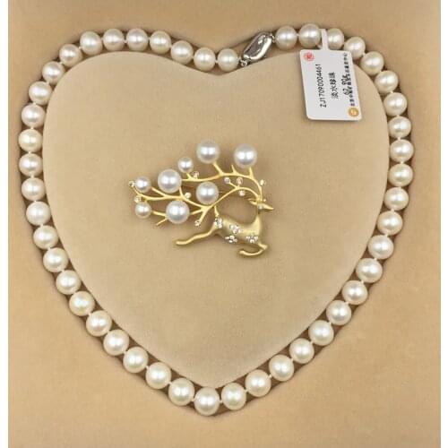 Sinya Natural freshwater round pearl beads strand necklace Chocker brooch jewelry set for Women Mum New years Christmas gift Hot