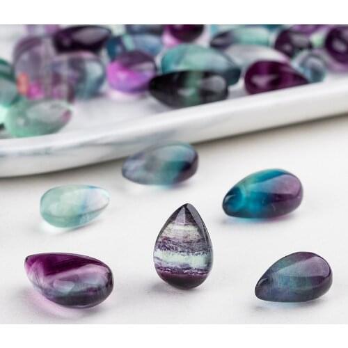 Natural Stone Purple Fluorite Water Drop Beads Pendants Green Clear Crystal Healing Reiki Gemstone for DIY Jewelry Necklace 1 PC