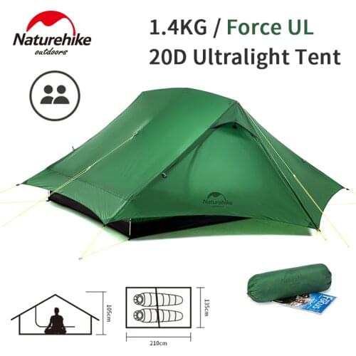 Naturehike 2020 New Camping Tent FORCE UL2 Persons Tent 20D Nylon Ultralight Large Space Double Doors Tent Camping Waterproof