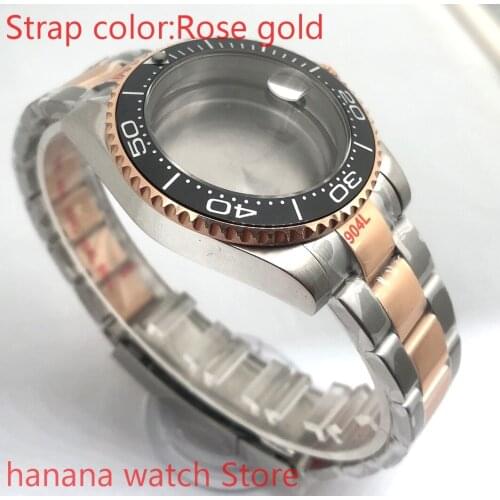 NEW bliger 904L stainless steel rose gold strap bracelet with 40mm sapphire glass ETA mingzhuji NH36 MH35 case, bezel black