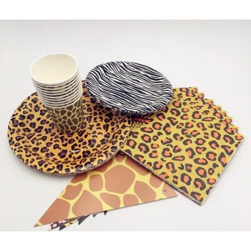 New Zoo Leopard Tiger Print Disposable Tableware Theme Birthday Party Decoration Supplies
