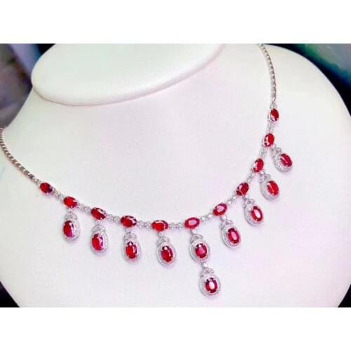 Big Luxury Leaves water drop tassel Natural Red ruby stone Necklace Natural Gemstone Pendant Necklace wedding party Jewelry