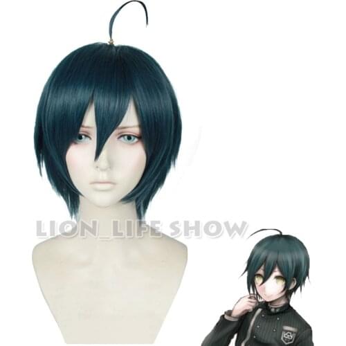 New Danganronpa V3 Saihara shuichi Short Blue mix green Cosplay hair Wig