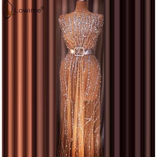 Robe De Soiree Champagne Evening Dresses Luxury Sparkly Beading Middle East Saudi Arabia Prom Party Gowns vestido de festa