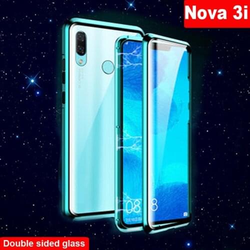 Luxury Magnetic Adsorption Case For Huawei Nova 3i Metal Frame Doubl Sided Glass Cover For Huawei Nova3i Protective Phone Case