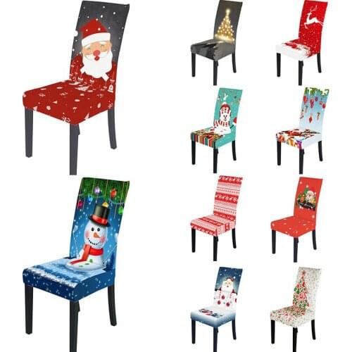 Christmas Chair Covers Elastic Stretch Santa Elk Snowman Printed Dining Chair Cover Xmas Home Decoration