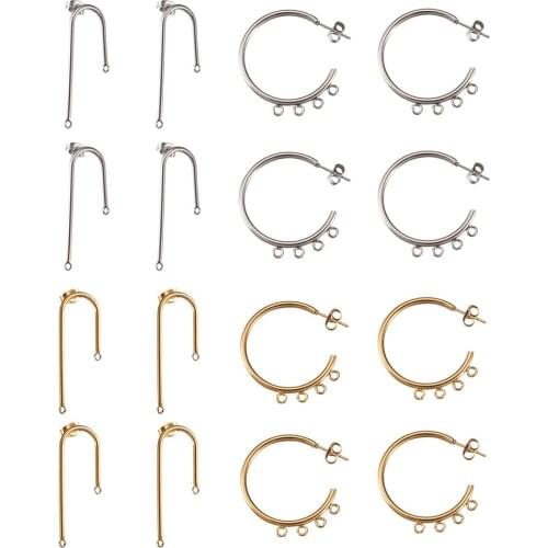 8Pairs Stainless Steel Hoop Earring Findings Mixed Stud Earring with Loop and Ear Nuts for Women Jewelry Making