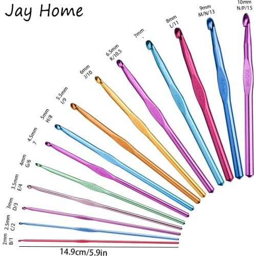 14 Sizes Crochet Hooks Aluminum Knitting Needles for Home DIY Craft Yarn Stitch Sweater Weaving 2-10mm Sewing Needle Tools