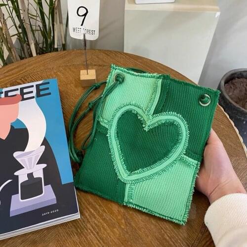 Vintage Design Mini Crossbody Bags Female Stitching Green Heart Handbags Cool Girls Y2k Purse Pouch Small Shoulder Bag for Women