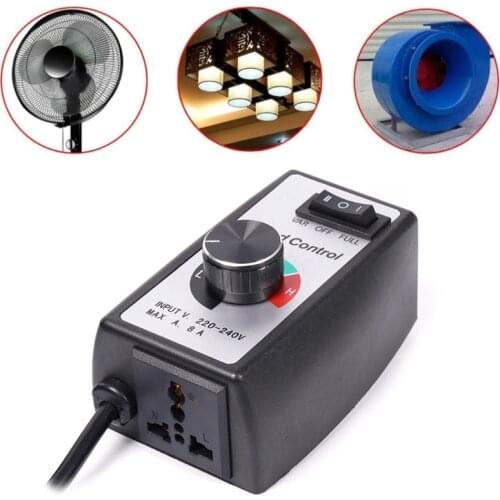 Universal EU Plug 230V 8A Stepless Motor Speed Controller Adjuster Duct Fan Governor Switch Dimmer Electric Regulator