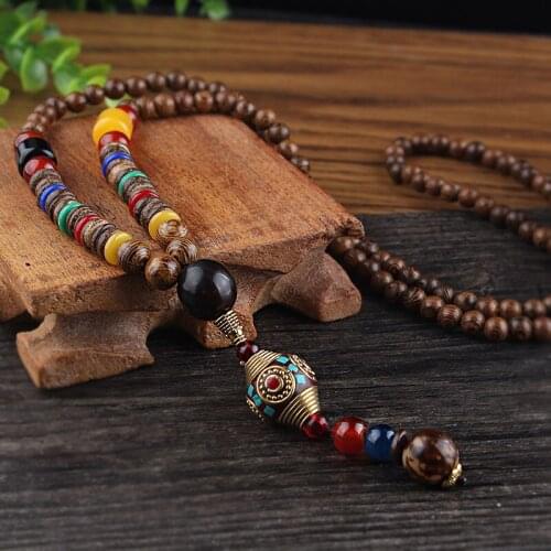 WEIYU Vintagge Nepal Buddha Necklace Bohemian Wood Beads Long Sweater Chain Statement Necklaces Pendant Bijou for Women Jewelry