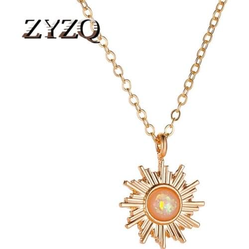 ZYZQ New Wedding Jewelry Sun Flower Imitation Opal Pendant Necklace For Women Fashion Little Sun Sweater Chain Bridal Necklace