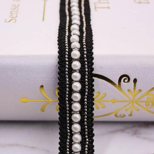 20yards Black White Pearl Beaded Embroidered Fabric Lace Trim Ribbon Handmade DIY Sewing Craft Lace Applique