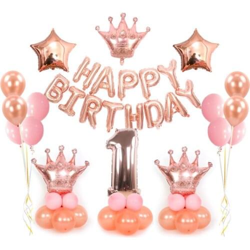 32inch Number Foil Balloons Rose Gold Crown Decor Supplies Baby Shower Party Boy Girl Birthday Festival Party anniversary Ballon