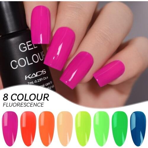 8 Colors Fluorescent Nail Gel Polish 7ml Bright Color Gel Polish Varnishes Hybrid Semi Permanant LED Soak Off Gel Nail Polish