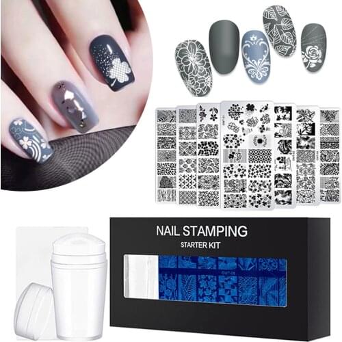 NEW 8PCS Nail Stamping Plates Flower Plant Leaves Templates with Stamper Scraper Image Plates DIY Nail Art Manicure Tool