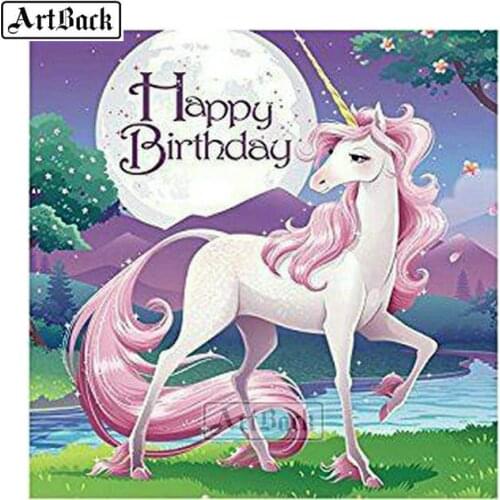 New 5D DIY Diamond Painting Cartoon Unicorn Happy Birthday Picture 3d Diamond Embroidery Mosaic Home Decoration Painting