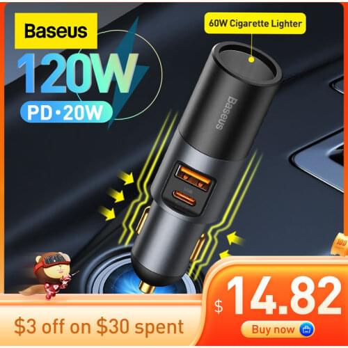 Baseus 120W Car Charger Auto Cigarette Lighter For 12-24V Car Socket Splitter For IPhone Mobile Phone Charger Adapter