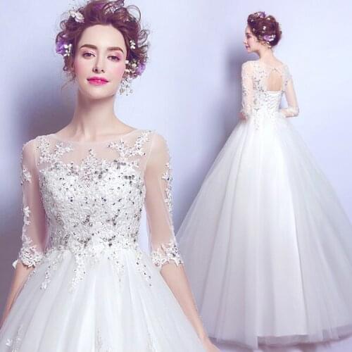 Free shipping white half sleeve sweat long wedding dress bridal dress