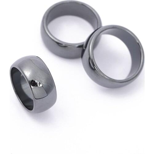 Free Drop Shipping Fashion Jewelry smooth 10mm Width Arc Black Female Hematite Rings Natural Couple Mens Womens wholesale