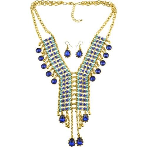 Bohemian Gold Metal Crystal Beads Statement Necklaces & Earrings Sets for Women Vintage Party Gift Gypsy Turkish Jewelry Sets