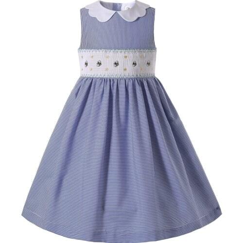 Pettigirl Children Kids Girls Summer Blue Striped Smocked Christmas Birthday Dresses Outfits Size 2 3 4 5 6 8 10 12 Years Old