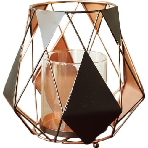 European Iron Decorative Candle Holder Black Glass Cylinders for Candles Faroles Para Velas De Decoracion Home Decor AA50ZT