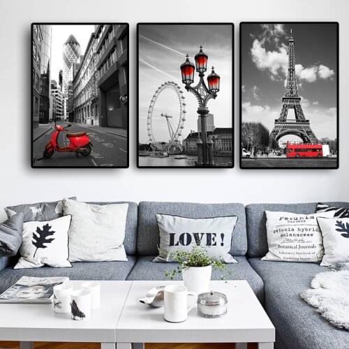 Eiffel Tower London Eye Black White Wall Art Canvas Painting Nordic Cityscape Posters And Prints Wall Pictures For Living Room