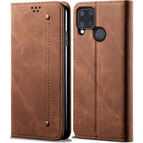 For OPPO Realme C15 C 15 Case Denim PU Leather Shockproof Wallet Coque for Realme C12 C 12 Magnetic Flip Book Card Cover