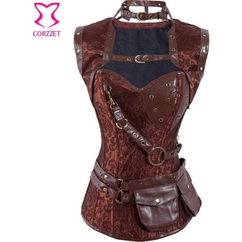 Brown Steel Boned Gothic Corset Steampunk Acier Korse Sexy Plus Size Corsets And Bustiers Burlesque Costume Women Clothing S-6XL
