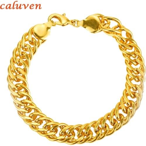 6MM/11MM 21CM ,Gold Color Copper Bangles for Women Men Curb Chain Bracelets Cuba GP Chain & Link Bracelet Jewelry Trendy Gift