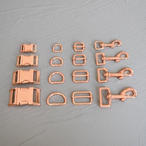 10 Sets 15/20/25/30mm Rose Gold Metal D Ring Adjuter Slider Adjustment Buckle For Pet Dog Collar Necklace Handmade Accessory