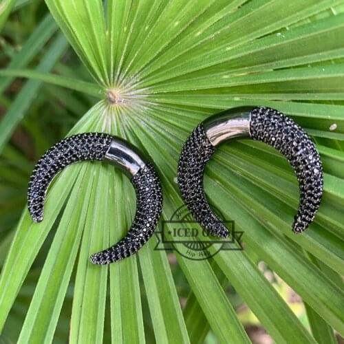 Micro pave black cz diamond fashion stylish women jewelry 2018 new product moon shaped earrings