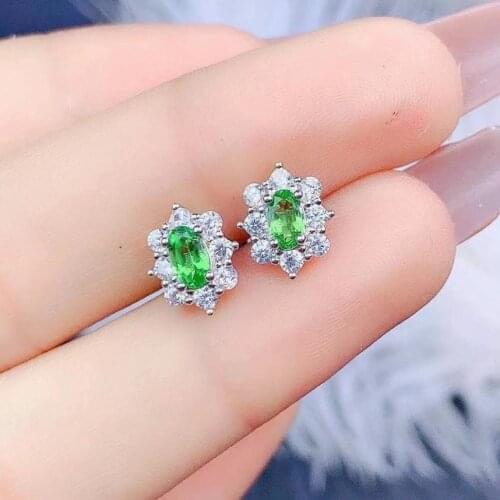 Fashion cute round Talonpaw natural green Tsavorite stud earrings Natural gemstone earrings S925 silver girl party gift jewelry