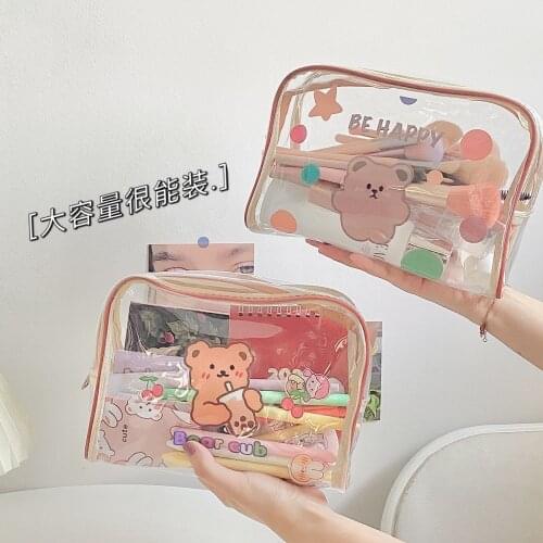 Cartoon Transparent Cosmetic Bag Girls Waterproof Travel Storage Bag Large Capacity Portable Toiletry Bag Clear Makeup Organizer
