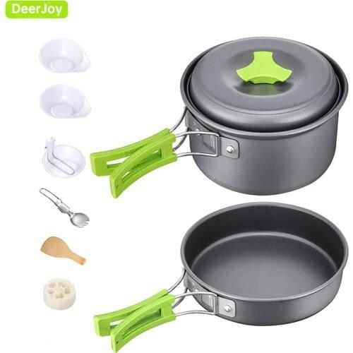 Deerjoy Camping Cookware Kit Outdoor Aluminum Cooking Set Water Kettle Pan Pot Travelling Hiking Picnic BBQ Tableware Equipment