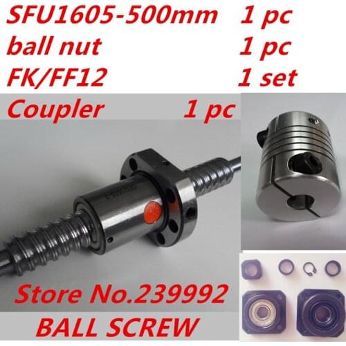 SFU1605 500mm set: C7 antibacklash ball screw SFU1605 L500mm with end machined + FK/FF12 end support + coupler for CNC parts