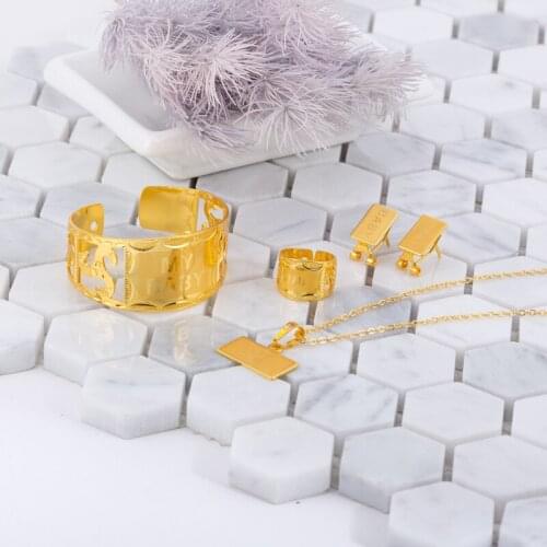 Franch Honey Jewelry sets Gold Color My Baby Jewelry sets square Daring Necklace/Earrings for Women Arab/Africa Birthday Gift