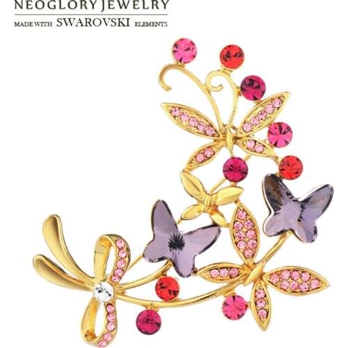 Neoglory Austria Crystal & Auden Rhinestone Brooch Butterfly Design Romantic Style Light Yellow Gold Color Exquisite Jewelry