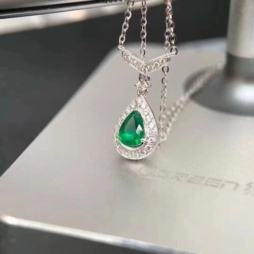 New Coming 100% Natural And Real Water Drop Emerald necklace pendant Free shipping 925 sterling silver gemstone For men women