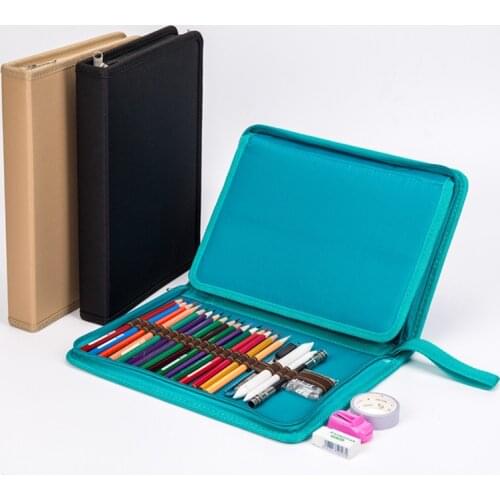 36 48 72 Holes Fold Pencil Case Canvas Pencil Box Zipper Solid Color Pencil Bag Cute Sketch Pen Case for Student School Gifts