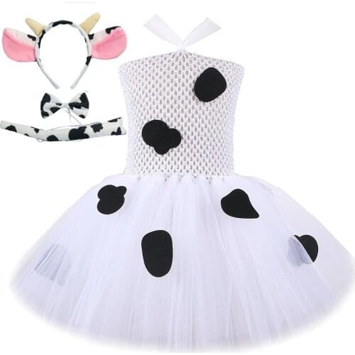 Baby Girls Milk Cow Tutu Dress for Kids Animal Halloween Costumes Toddler Girl Tulle Dresses Outfit for Birthday Party Clothes